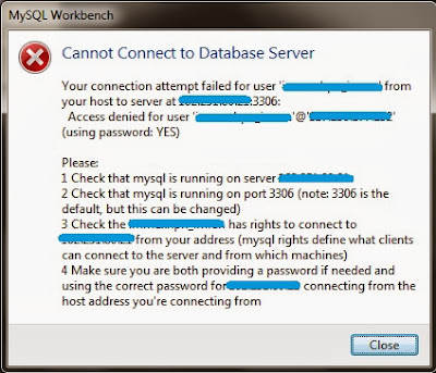 Access denied for user ‘username@host using password YES in Workbench