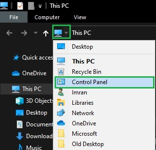 Open control panel from any explorer window