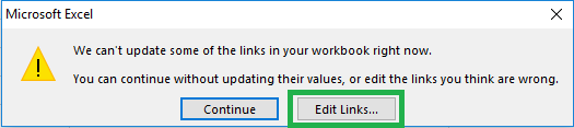 excel break link message