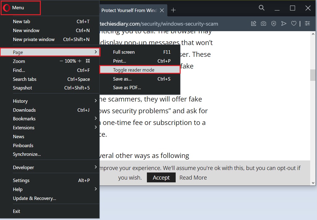 How to Enable Reader Mode in Opera Browser 4 opera reader mode