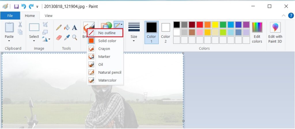 How to Fade a Picture Using Microsoft Paint 3 set no out line