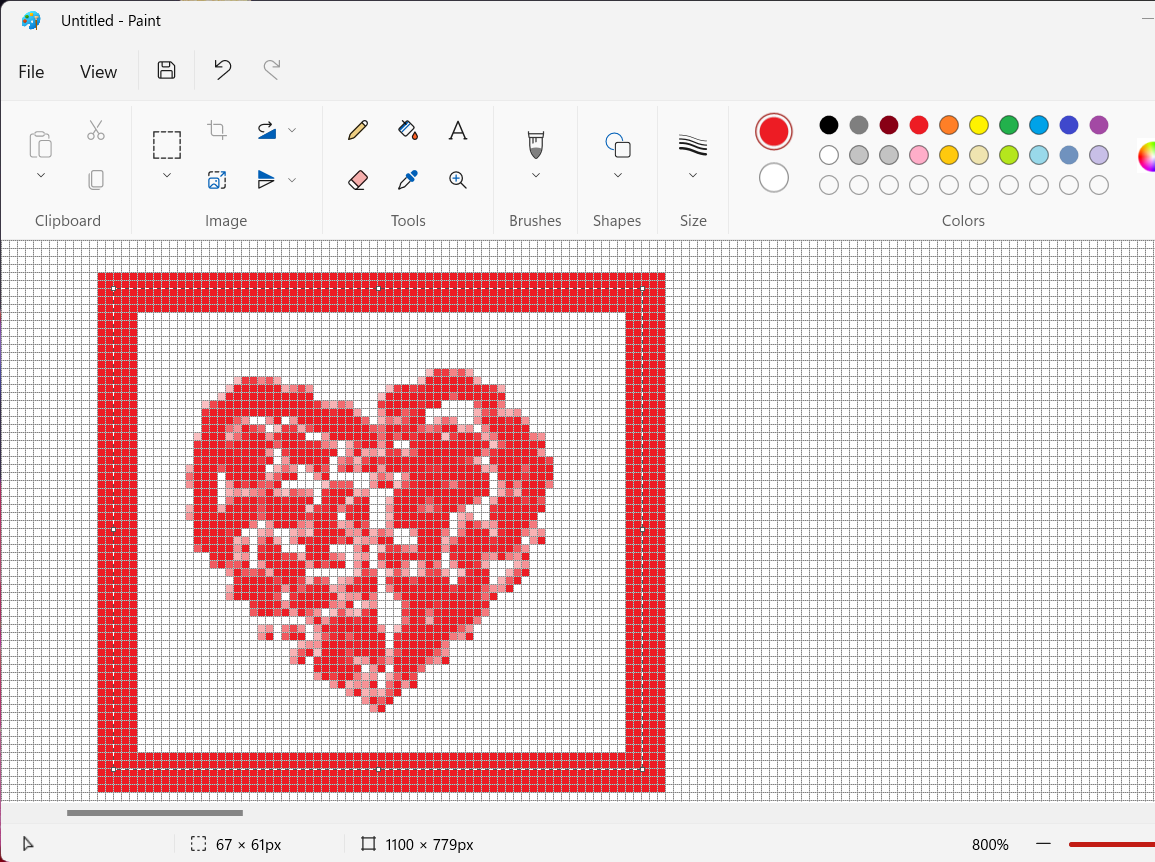 heart pixel art in ms paint