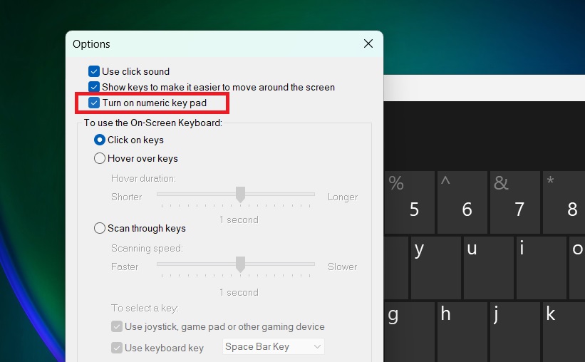 How to increase eraser size in paint without Numpad 2 enable numpad in on screen keyboard