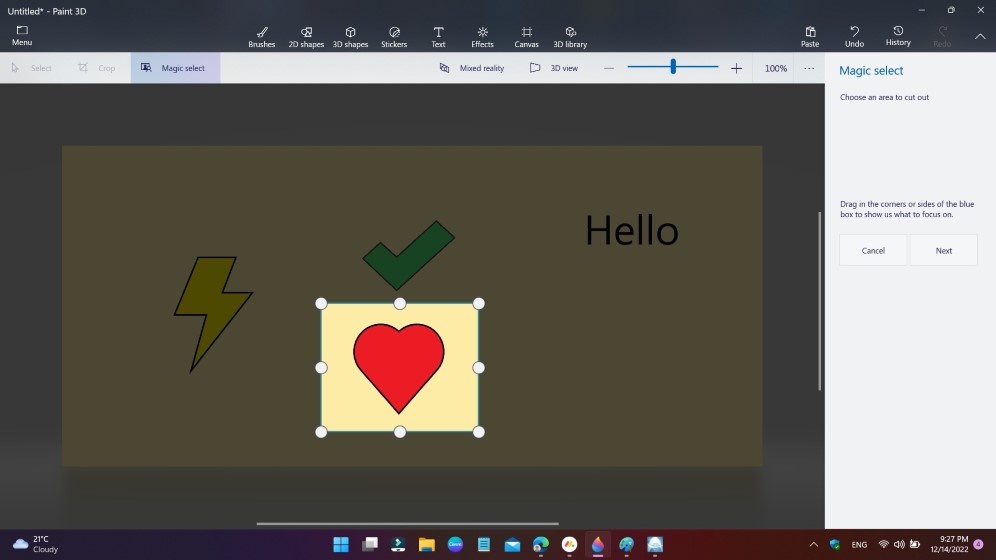 magic select tool in paint 3d