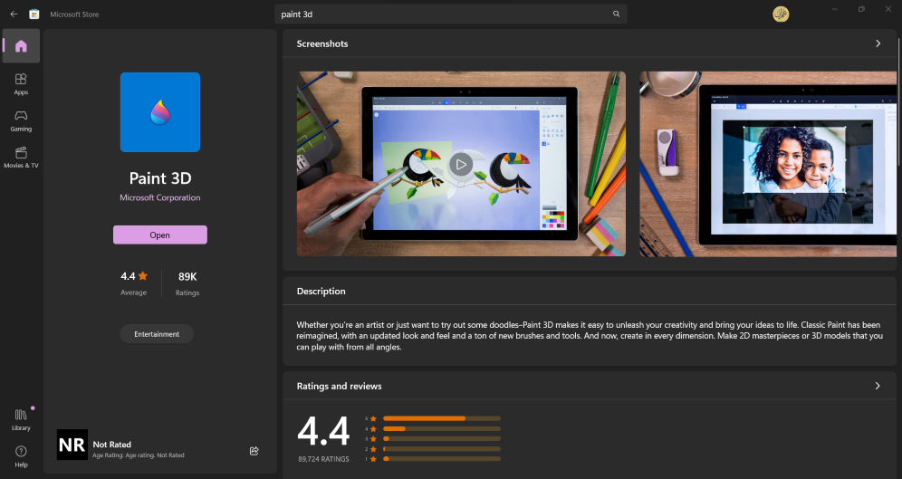 What is Microsoft's Paint 3D? 1 paint 3d in windows store