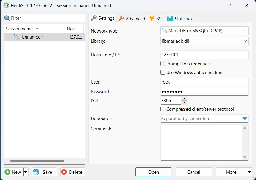 How to connect and use HeidiSQL with MySQL 2 create session in heidisql
