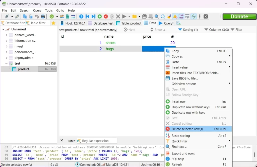 How to delete products in heidisql 2 delete product using explorer
