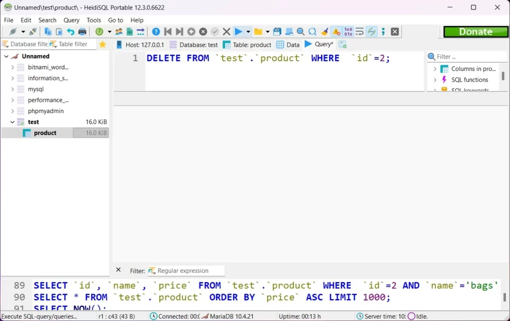 How to delete products in heidisql 3 delete product using sql command