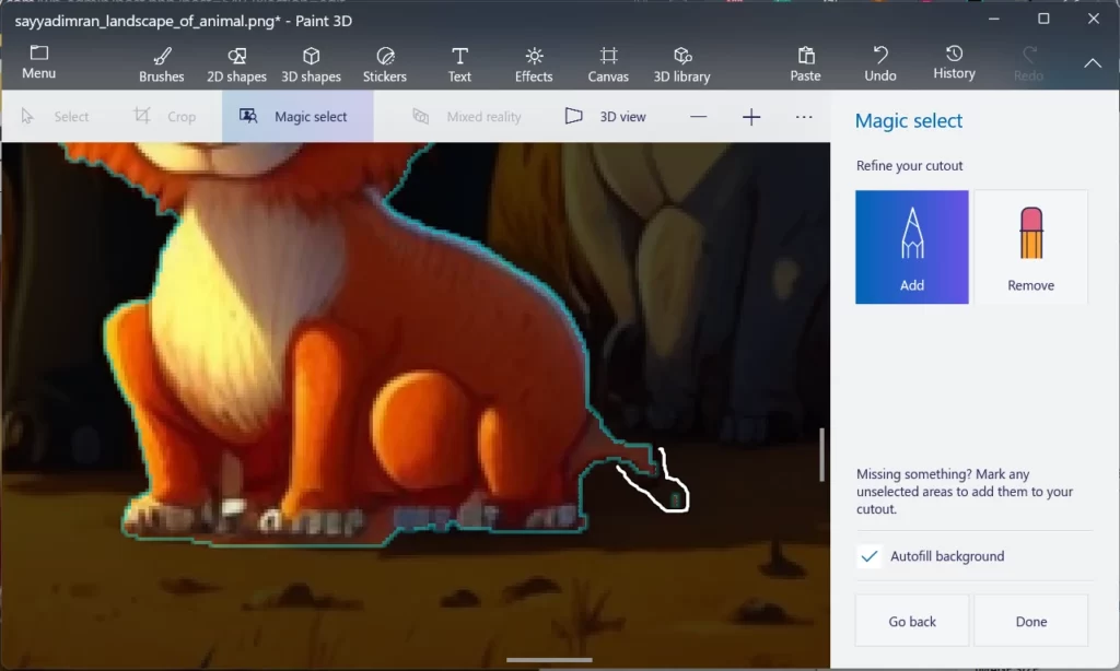 How to Make an Image Transparent in Paint 3D 3 adjust cutouts in magic selection ms paint 3d