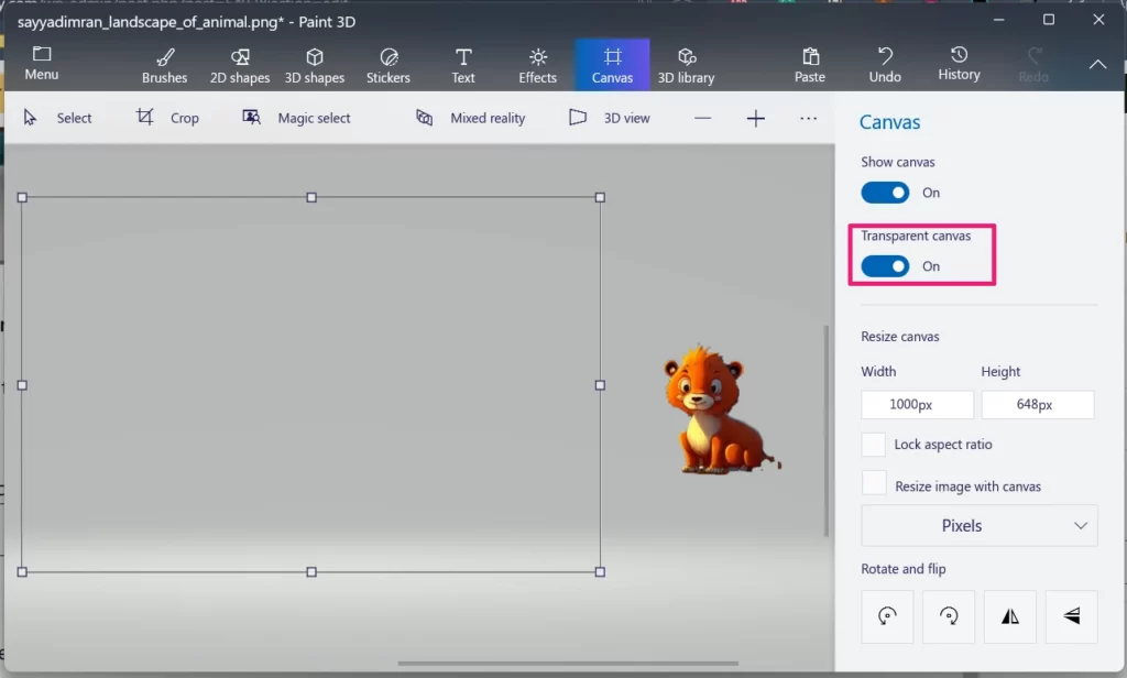 How to Make an Image Transparent in Paint 3D 5 make canvas transperent