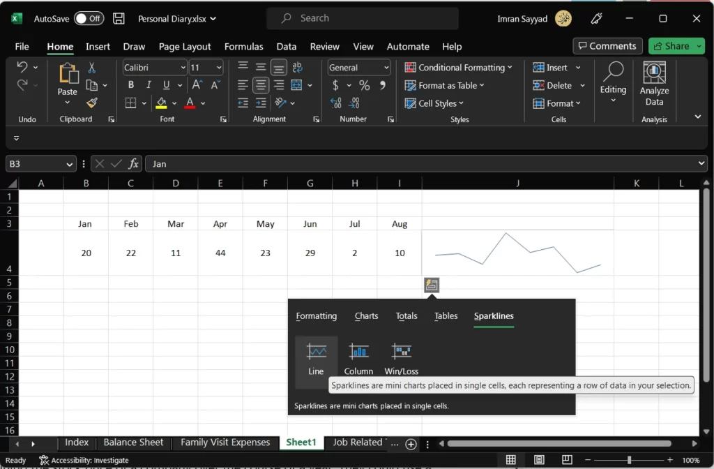 Quick Analysis Tool in Excel & Types of Analysis We Can DO 6 sparklines in excel
