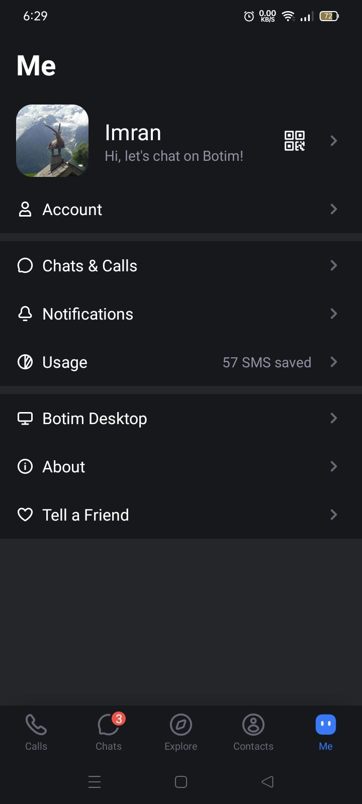 botim me profile tab