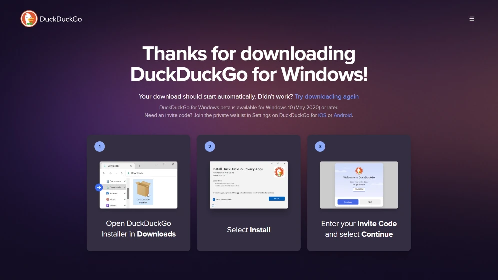 How to Get a DuckDuckGo Invite Code for the Windows Browser App 2 duckduckgo download page