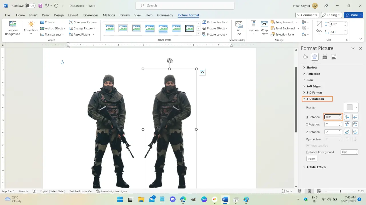 How to Mirror an Image Using Microsoft Word 3 3d rotate image to 180 degree