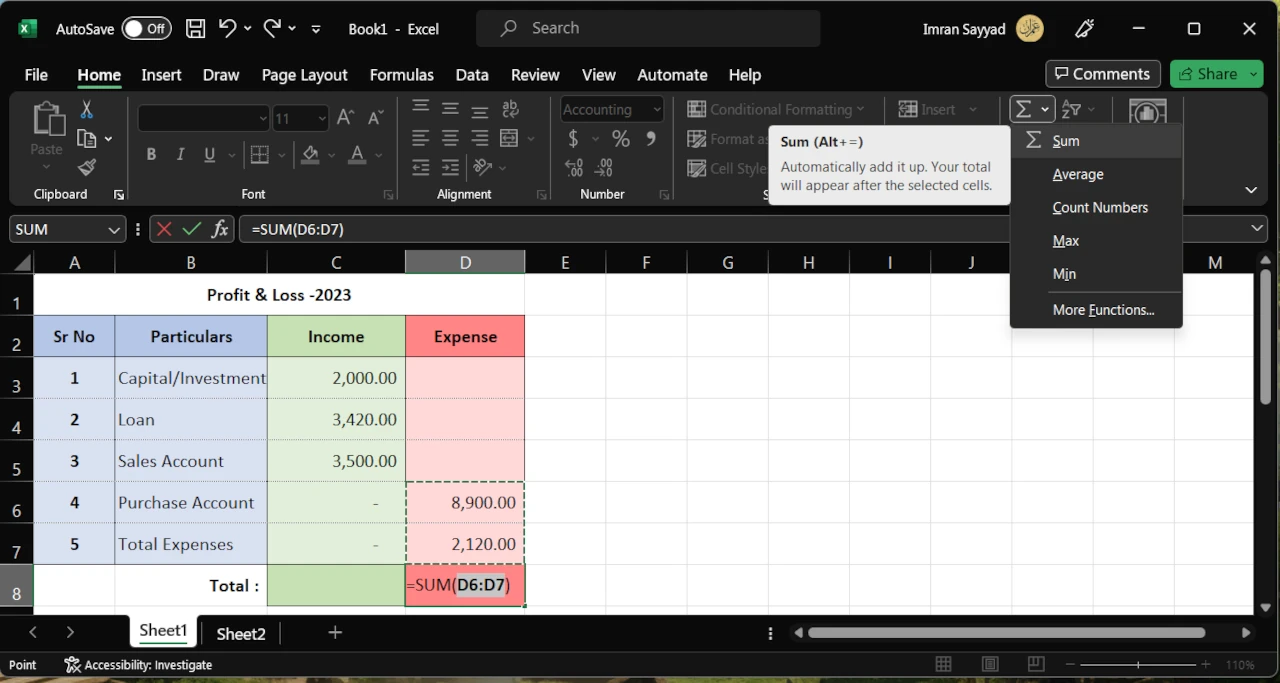 Excel AutoSum Shortcut - A Quick and Easy Way to Sum Data 3 autosum manual function