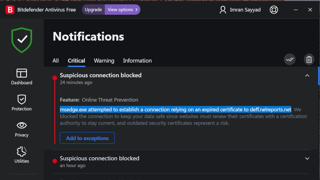 "msedge.exe Attempted to Establish a Connection" Warning in Bitdefender (Solved) 1 bitdifender notification msedge attempt