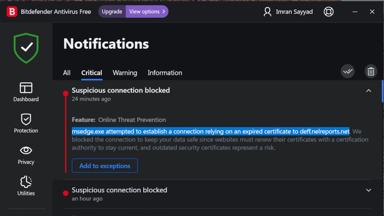 bitdifender notification msedge attempt