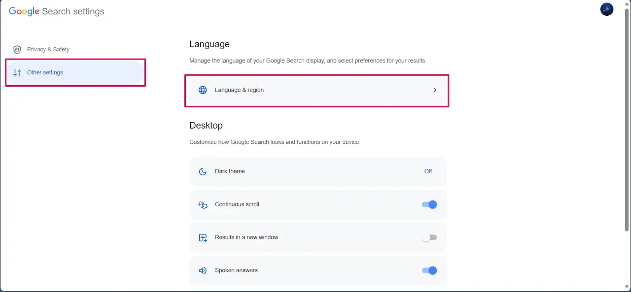 Changing Display & Search Language in Google 3 change google language and region settings