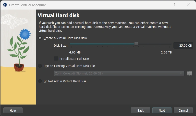 How to Install Zorin OS 16 in VirtualBox 4 create virtual hard disk in