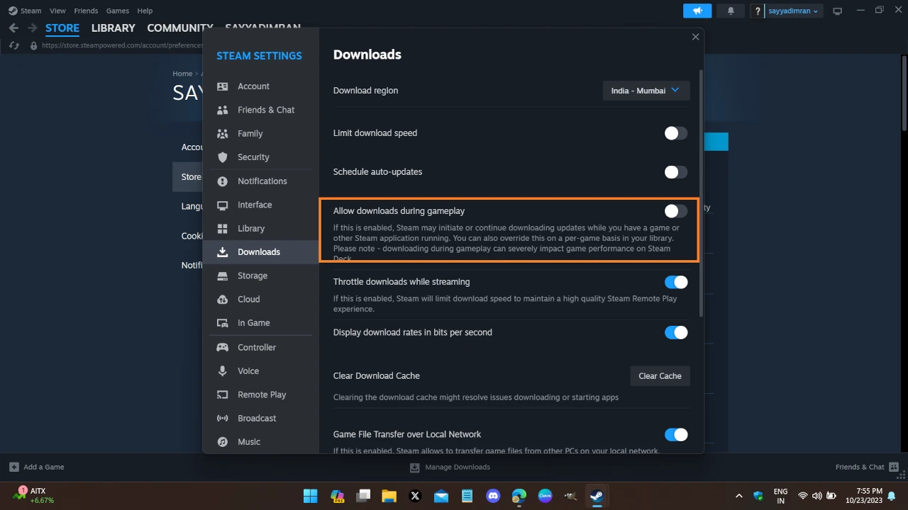How To Allow Steam To Download While Playing? 1 download while playing in steam setting
