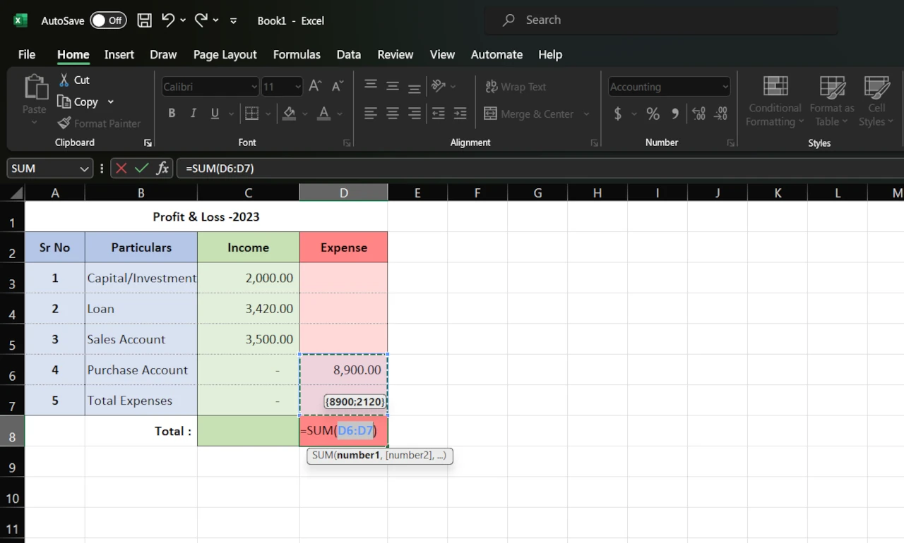 excel auto sum shortcut