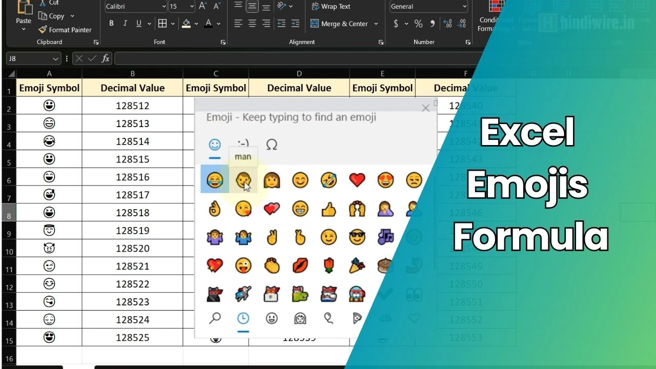 excel formula to insert emoji in