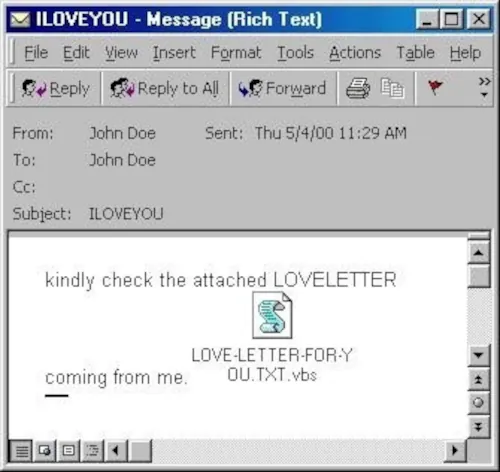 Philippines Popular "I Love You Virus" Explained 2 i love you virus in email