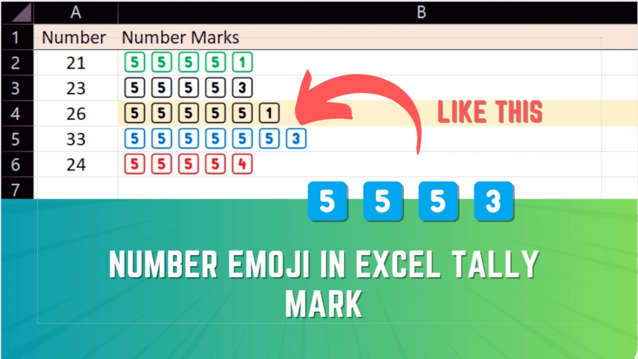 number emoji in excel tally mark