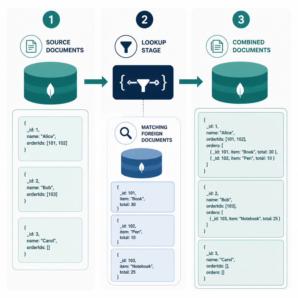 How to Join MongoDB Collections with $lookup 1 MongoDB lookup process joining matching documents from two collections