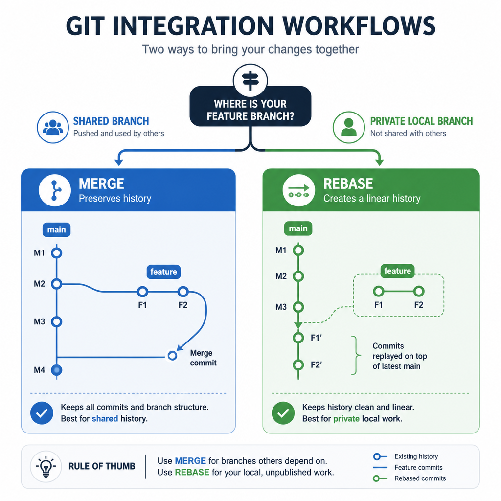 Git Merge vs Rebase: Differences, Examples, and When to Use Each 1 Git merge versus rebase workflow comparison