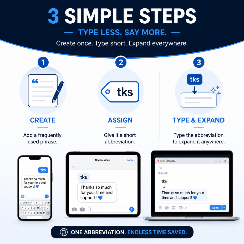How to Set Up Text Replacement Shortcuts on iPhone, iPad, and Mac 1 Three-step guide to creating and using text replacement shortcuts