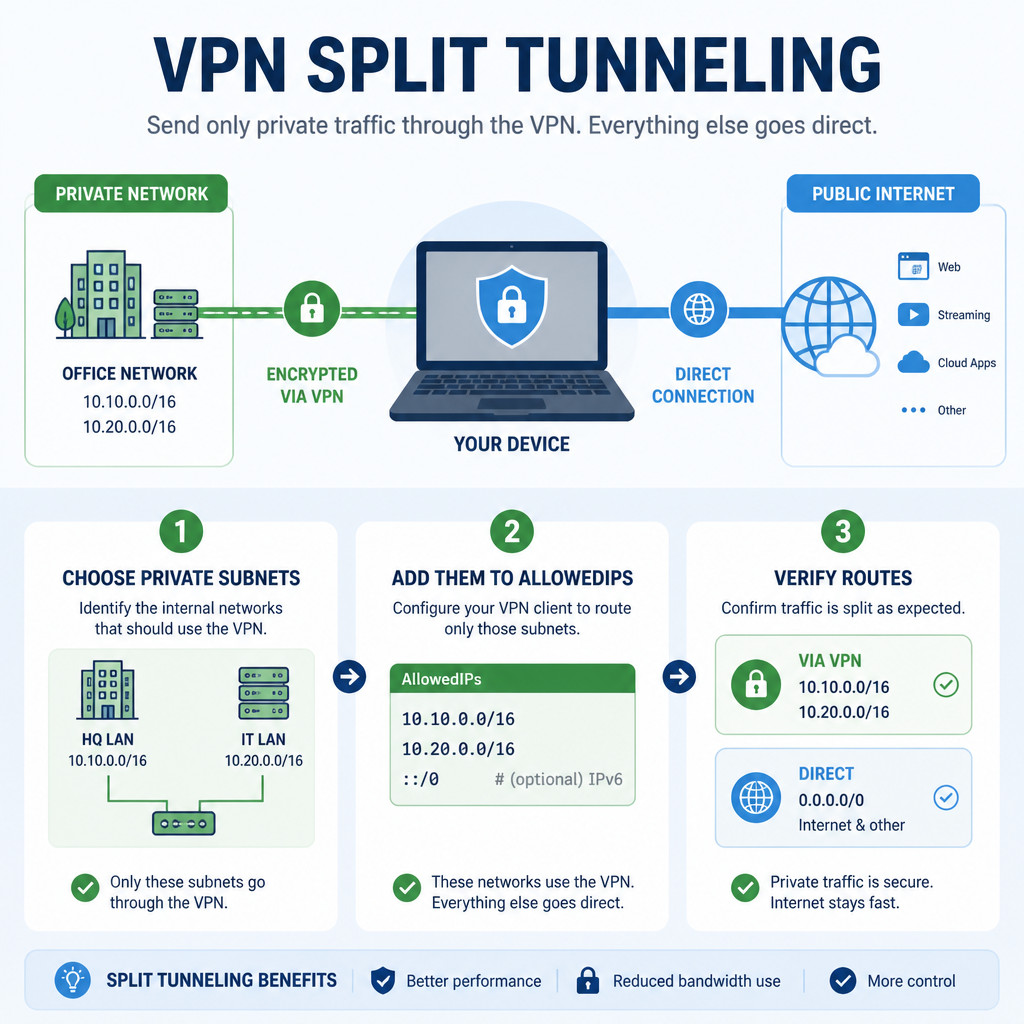 How to Configure WireGuard Split Tunneling with AllowedIPs 1 WireGuard split tunneling configuration overview