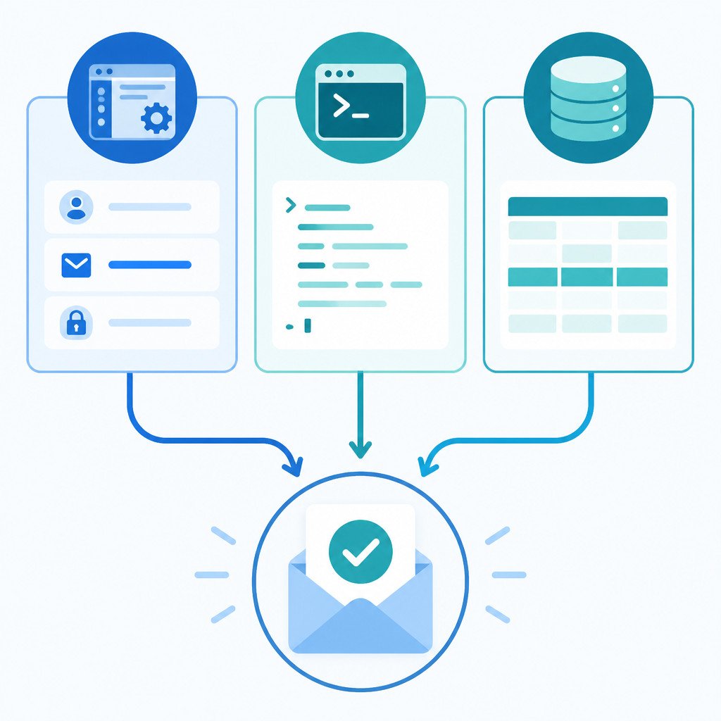 How to Change the WordPress Admin Email When the Confirmation Email Does Not Arrive 1 Infographic showing dashboard, command line, and database options for changing an admin email.
