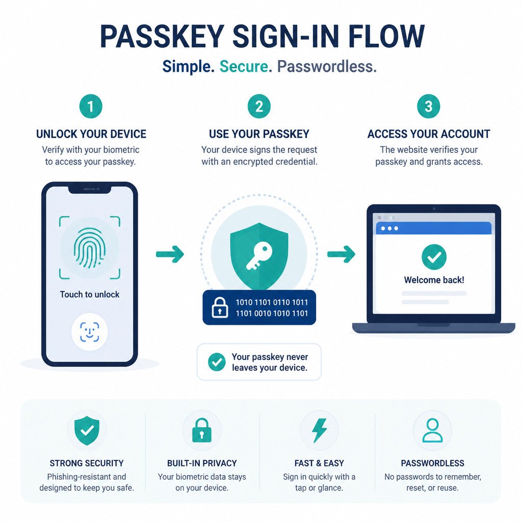 How to Set Up and Use Passkeys on iPhone, Android, Windows, and Mac 1 Passkey sign-in process using a device biometric check