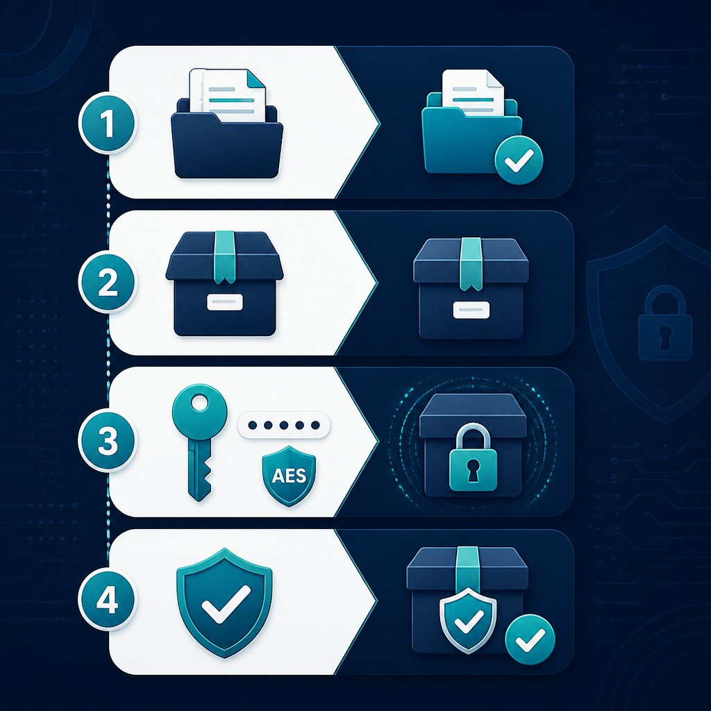 Four-step process for creating a secure encrypted archive