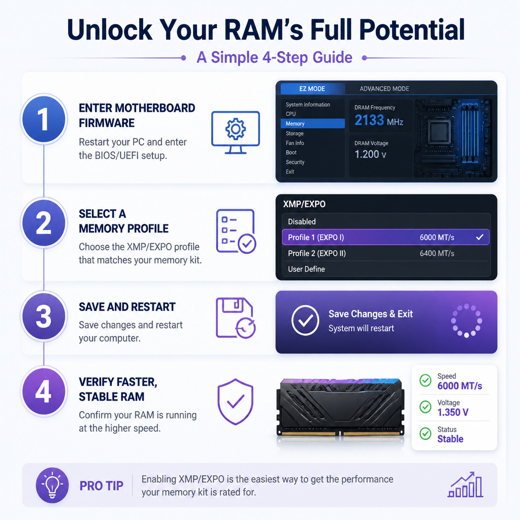 How to Enable XMP or EXPO in BIOS for Faster RAM 1 Steps to enable and verify an XMP or EXPO RAM profile