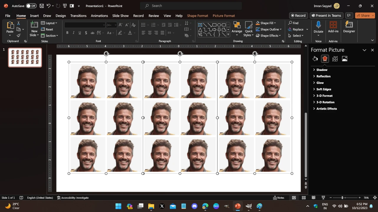 Creating PPT Template for passport photo printing 5 photo grid for printing in ppt