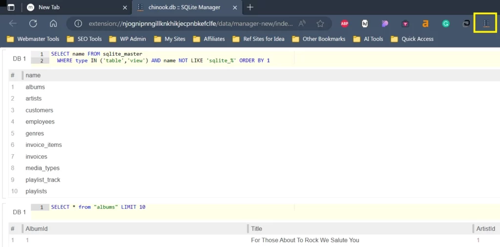 How to Open a .db File in Linux System 2 sqlite db opened in browser extension