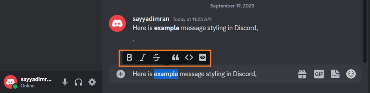 How to Bold, Italicize and Underline Text in Discord 2 style discord message using menu