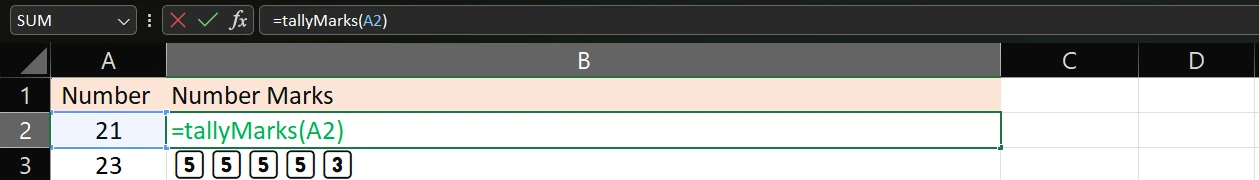 Number Emoji Instead of Tally Mark Symbol in Excel 4 tally mark function