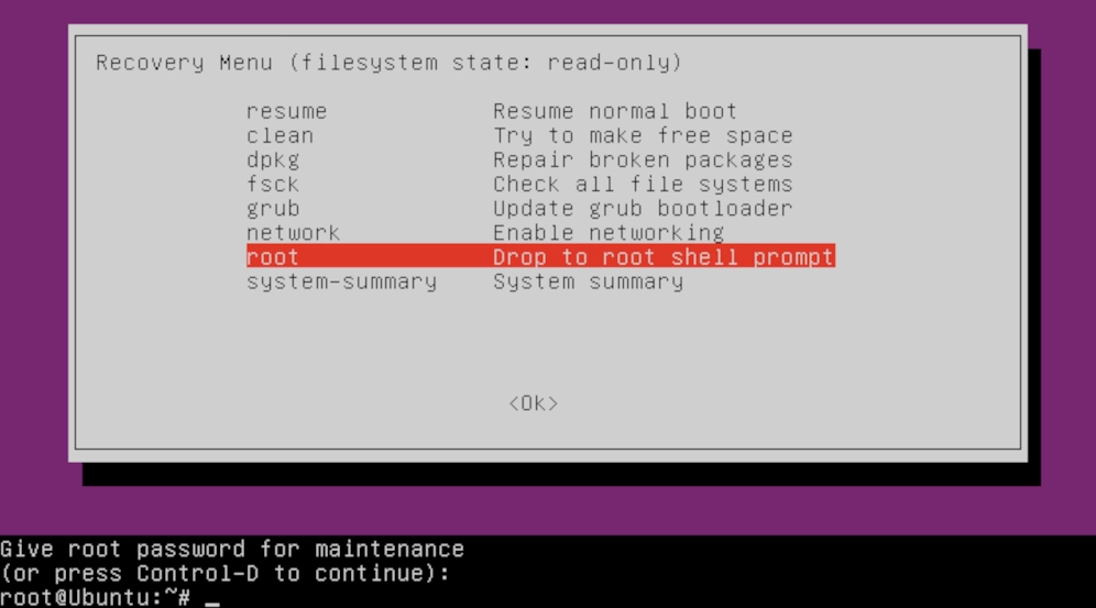 ubuntu recovery mode